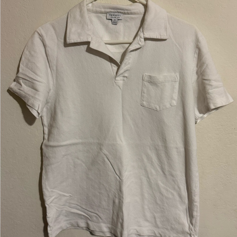 Sunspel White Polo Shirt with Chest Pocket